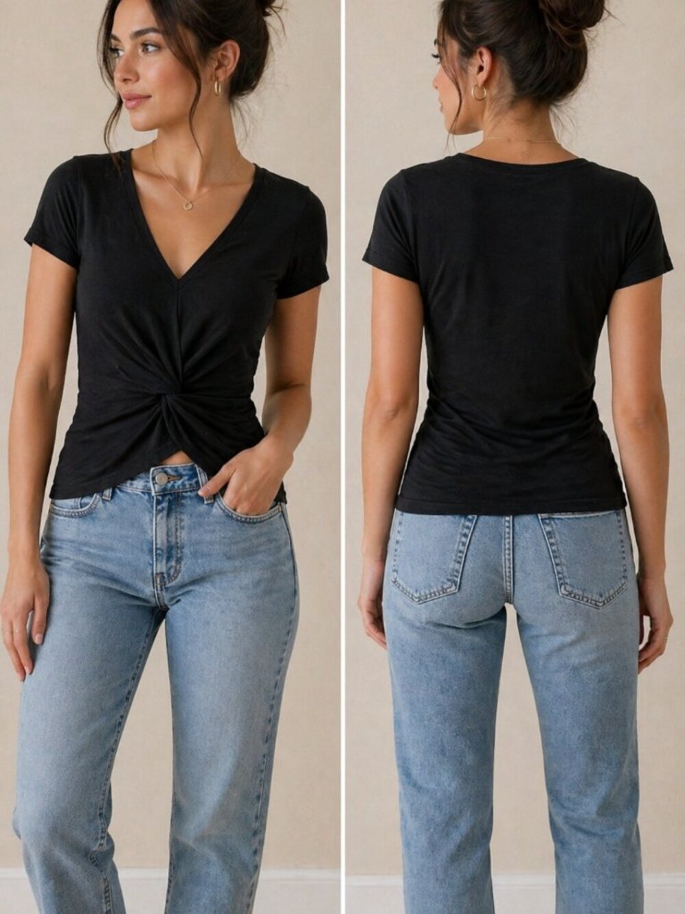 Altar’d State Black Twist Front Fitted Tee Minimalist Clean Girl XS